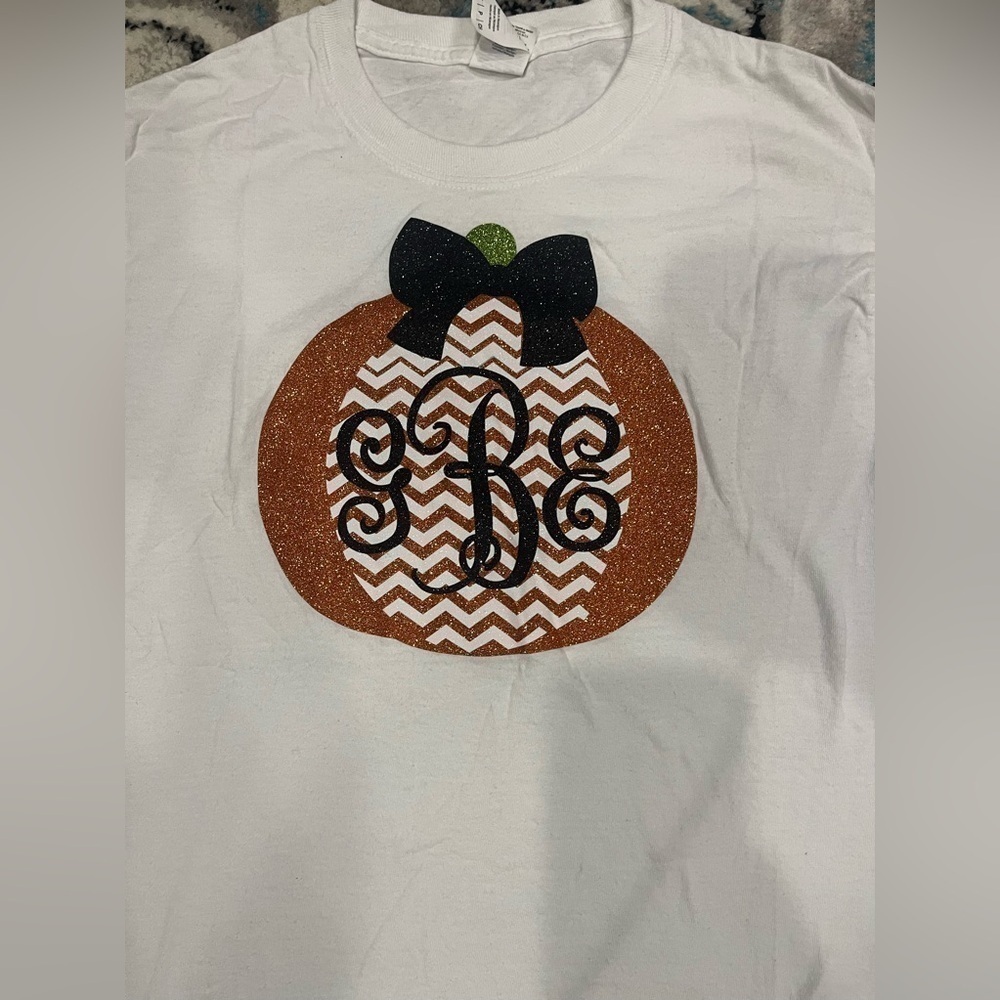 woman Sz small GBE glitter pumpkin long sleeve shirt - Picture 3 of 3